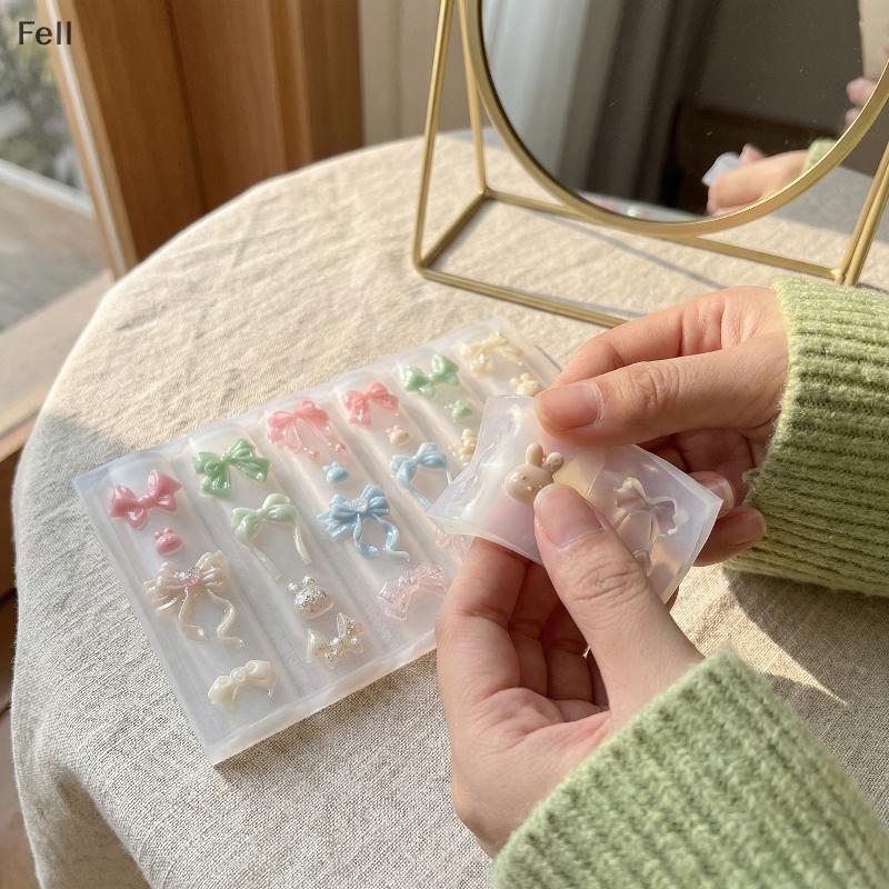 [Fel] Molde De Silicone Transparente Para Arte Em Unhas 3D Desenho Animado Coelho Arco Placa Faça Você Mesmo Extensão De