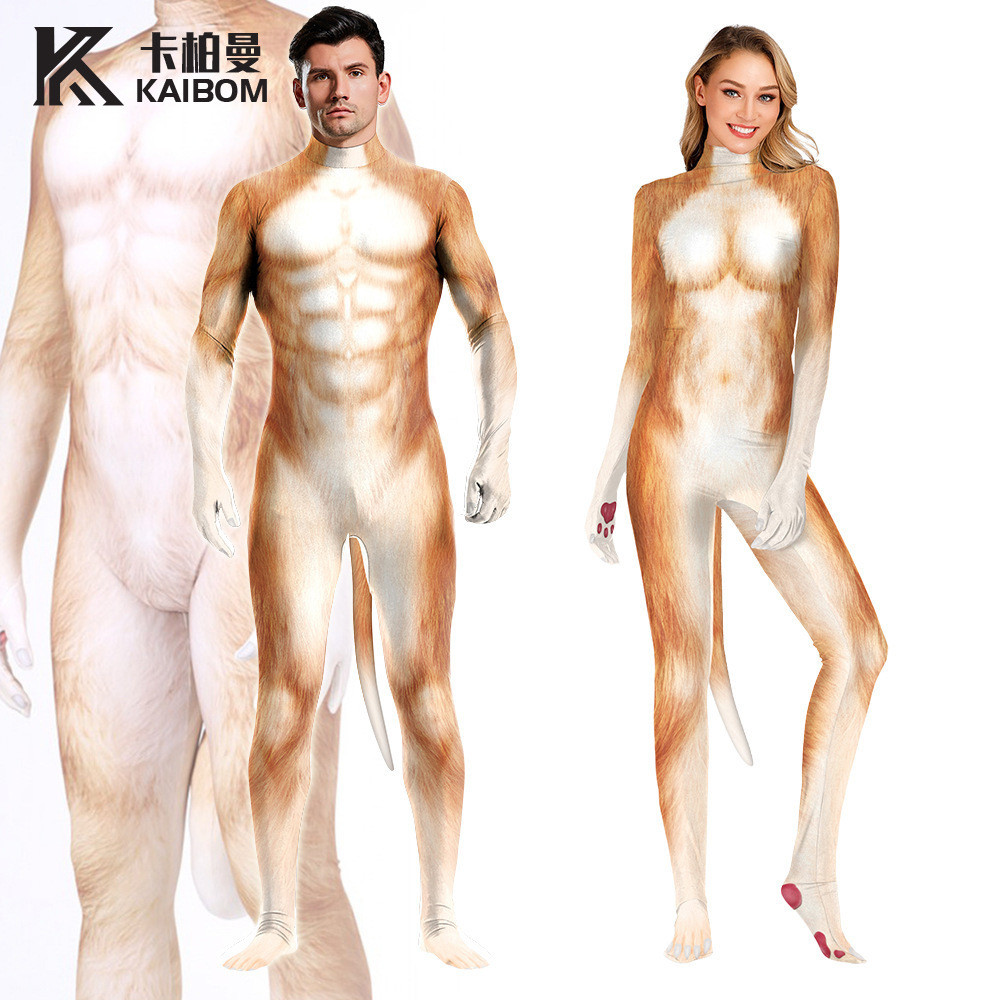 Golden Retriever Shiba Inu 3D Impressão Digital Animal Cosplay Body Com Zíper De Corpo Inteiro Cobertura Completa Mãos P
