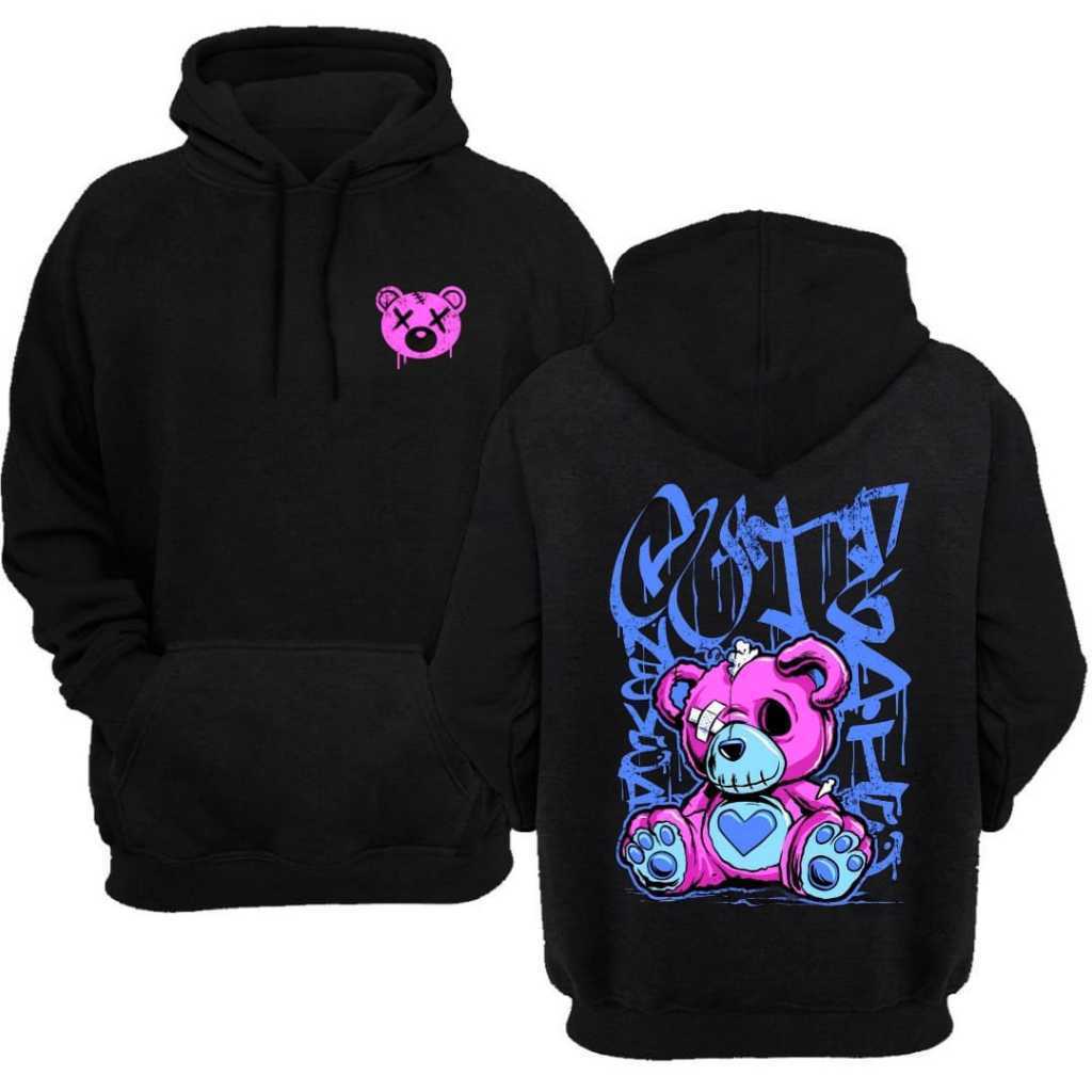 MOLETOM CANGURU BOLSO E CAPUZ ESTAMPADA URSO BLUSA DE FRIO STREETWEAR CASACO FLANELADO MASCULINO FEMININO LANÇAMENTO