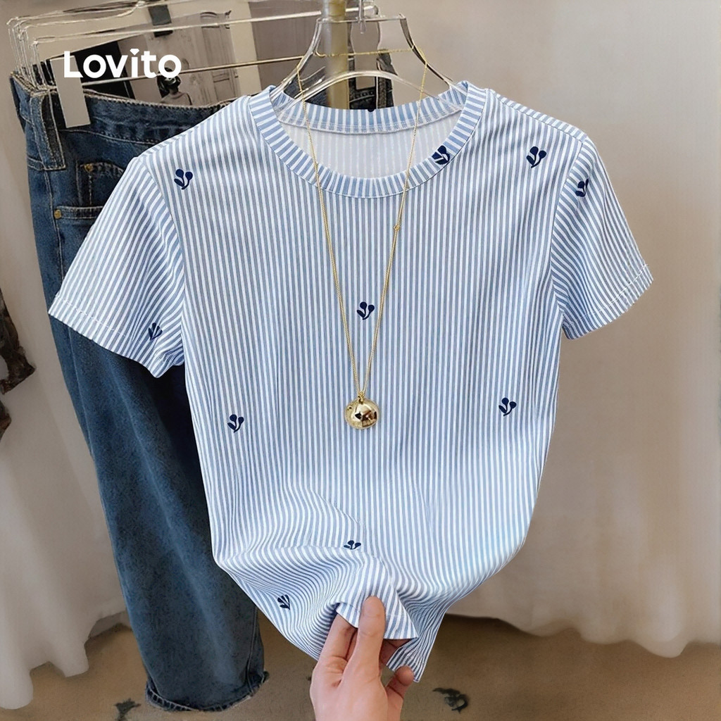 Lovito Blusa Casual Feminina Azul para Primavera/Verão L196LD488 · foto 2
