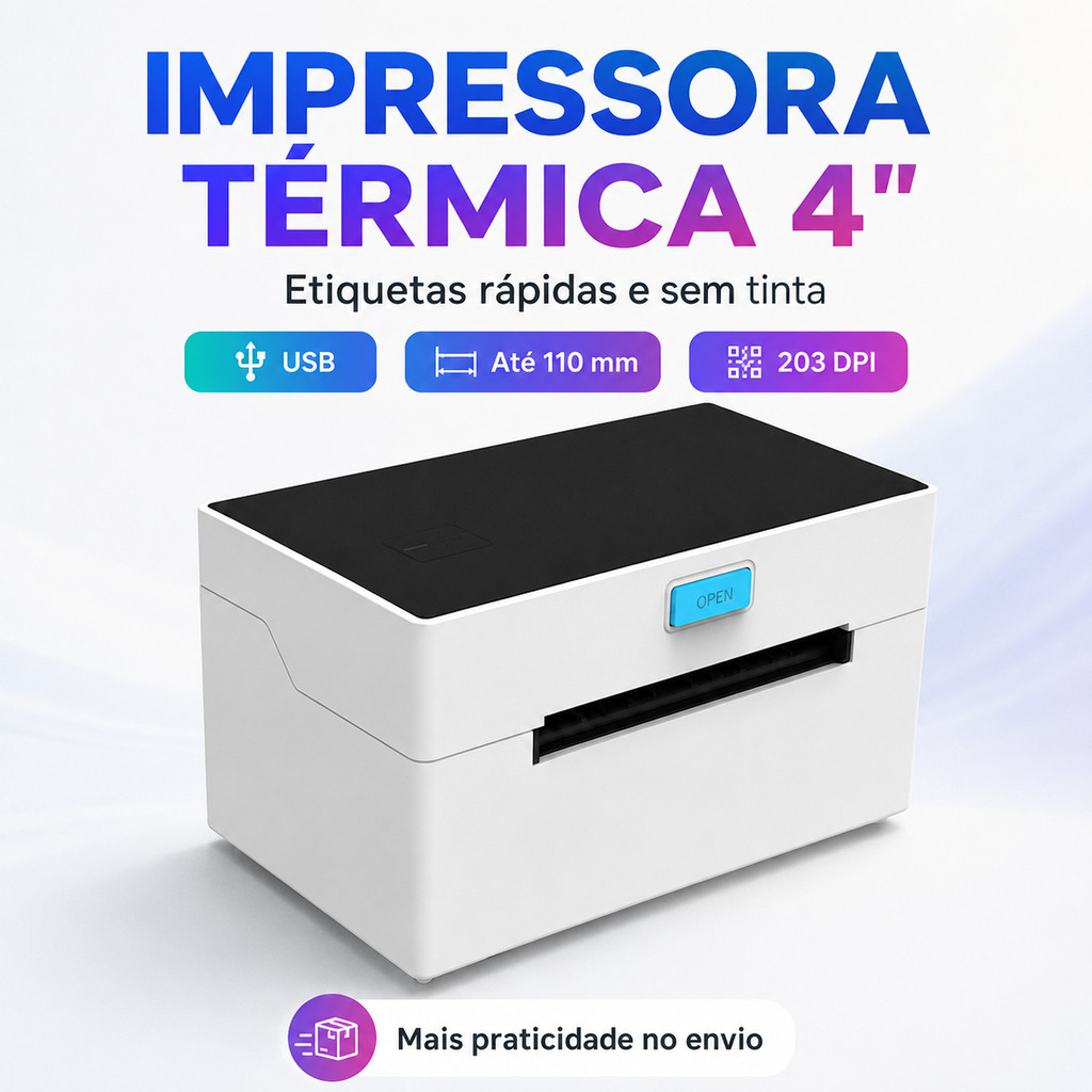 Impressora Térmica de Etiquetas USB Portátil Sem Tinta para Frete E-commerce Loja e Estoque