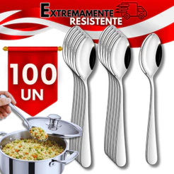 Kit 100 Colher Mesas Aço Inox Refeição Sopa Buffet Cozinha Restaurante Mesa Posta Talher Elegantes