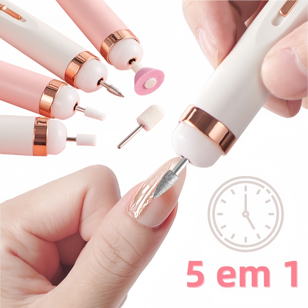 Kit Manicure 5 em 1 Recarregável USB | Lixa, Alicate e Removedor de Esmalte | Cuidado de Cutículas