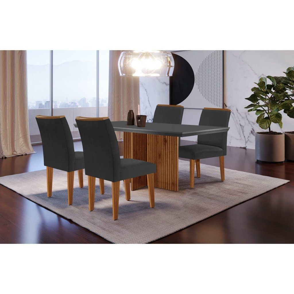 Conjunto Sala de Jantar Mesa Tampo em MDF 4 Cadeiras Marrom/Grafite/Imbuia Grafite/Imbuia