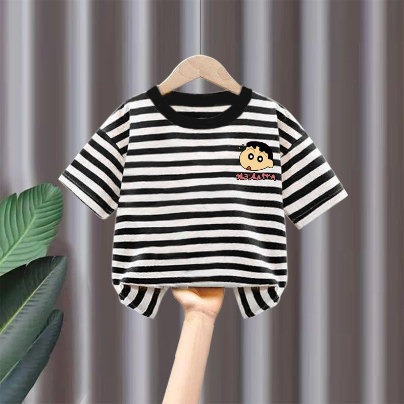 Verão crianças puro algodão de manga curta camiseta listrada novo estilo bebê bonito meninos meninas puro algodão topos 
