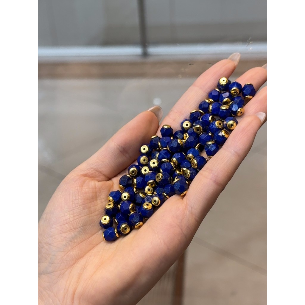 Lápis-lazúli facetado cobre escudo contas artesanais diy acessórios pulseira colar pingente acessórios moda All-Match S