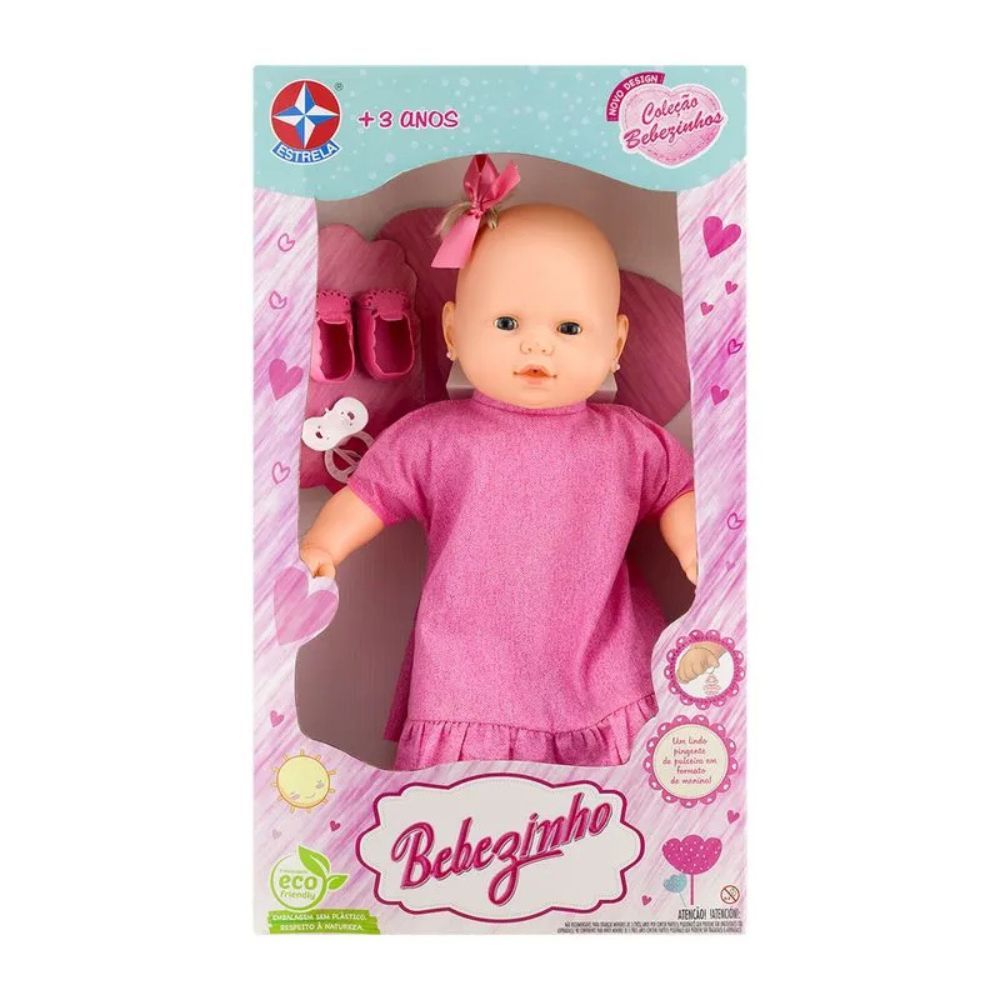 Boneca Bebezinho Vestido Rosa 49 cm Estrela