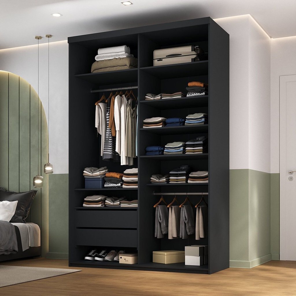 Closet Solteiro 100% MDF 139,5cm 2 Gavetas Moutier Preto Preto
