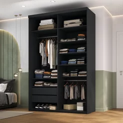 Closet Solteiro 100% MDF 139,5cm 2 Gavetas Moutier Preto Preto
