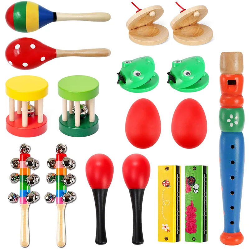 Instrumentos Musicais para Crianças: Xilofone, Castanholas, Maracás, Tamborim, Gaita, Trompete, Presentes Educativos par