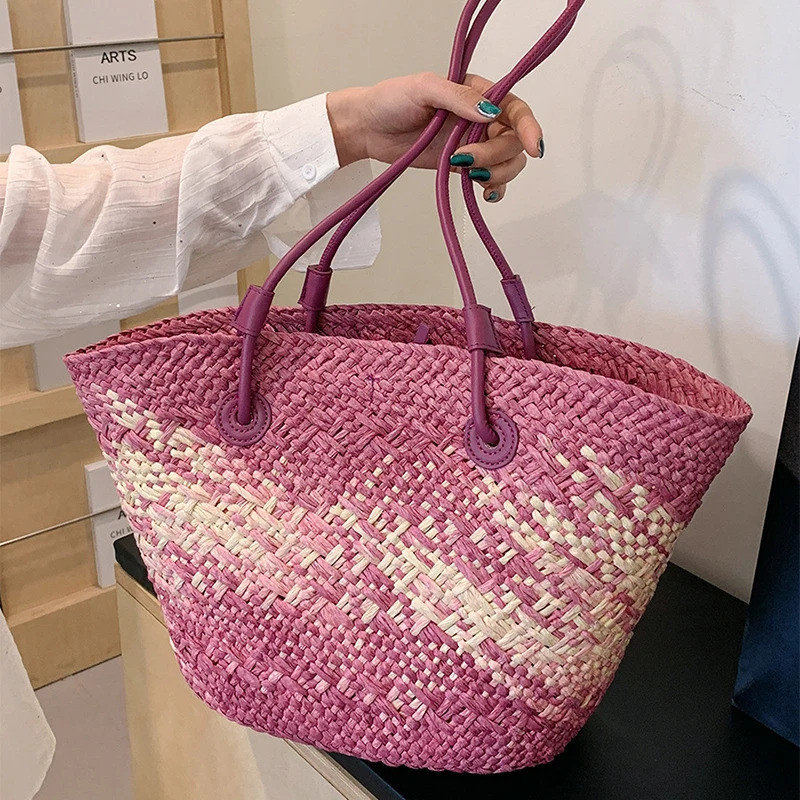 Gradient Color Woven Bag 2025 New Summer Brand Texture Versatile Large Capacity Simple Leisure Beach Travel Straw Should