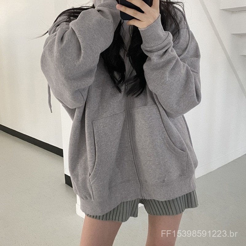 Europeu americano Cross-Border comércio exterior outono inverno zíper com capuz moletom feminino solto Cardigan topo gro