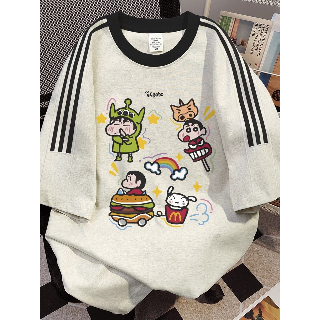 Crayon Shin-Chan meninos meninas roupas de verão crianças puro algodão manga curta camisetas médio grande crianças roupa