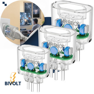 Kit 03 Protetor de Surto Dps Hrebos 3 Pinos 20A Bivolt Transparente Anti Raio Surtos Elétricos
