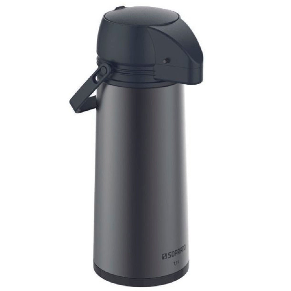 Garrafa de Café Térmica Soprano Single Preta 1,9 Litro em Aço para Água Chá Café