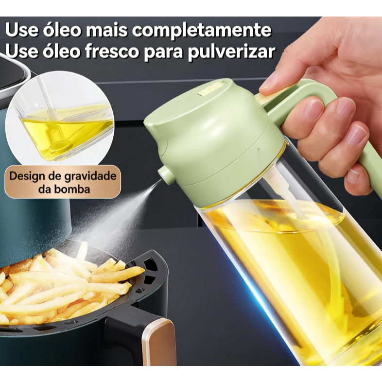Azeiteiro Vinagreiro Spray de Vidro 470ml | Botão Spray, Bico Dosador, Tampa e Alça Plástica