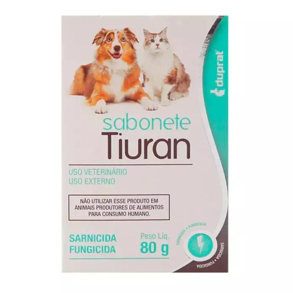Sabonete para Sarna Fungo de Cachorro Gato Pet Tiuran 80g Sarnicida Fungicida Higiene Duprat