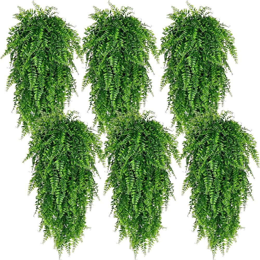 Kit 6 Plantas Artificiais Pendentes, Folhagem Verde para Parede, Vaso, Varanda, Jardim, Sala, Quarto e Decoração de Fest