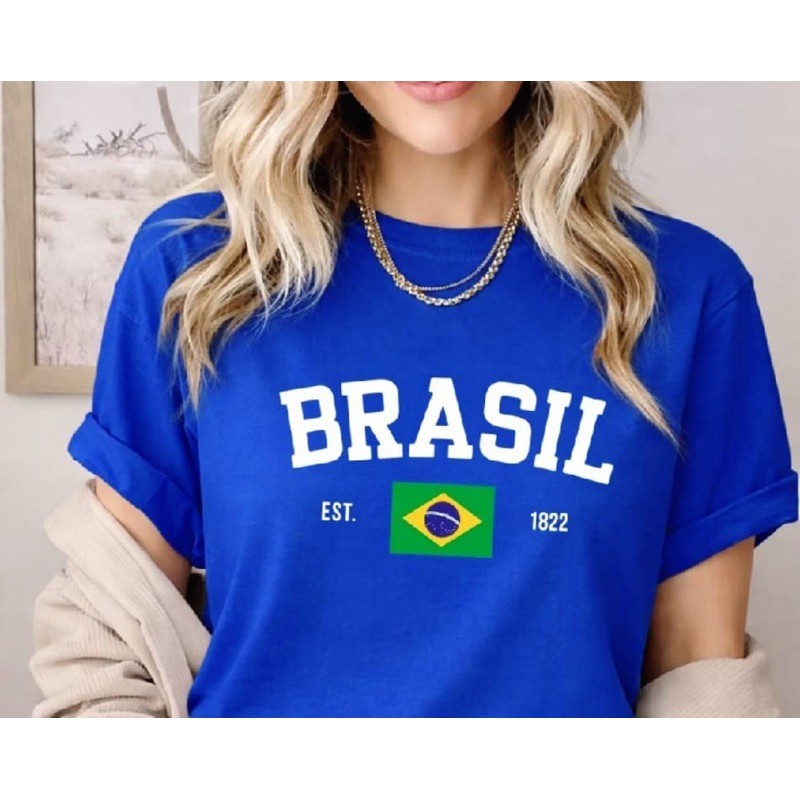 Camiseta Feminina Seleção Brasileira Estilo Casual Camisa 100% Algodão Premium Copa Tecido Macio