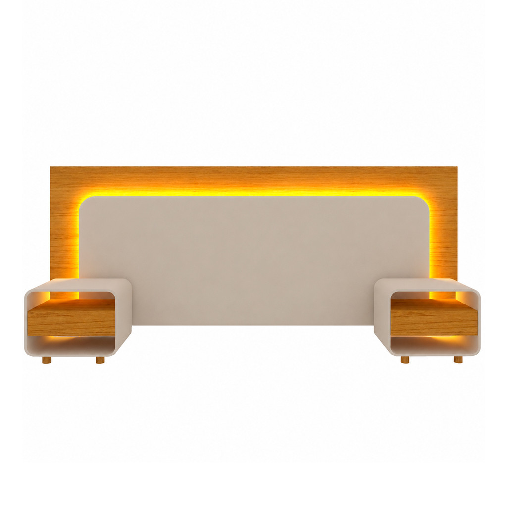 Cabeceira Innova Para Cama Box com 2 Mesas de Cabeceira e com Led Off White com Naturale - Gelius