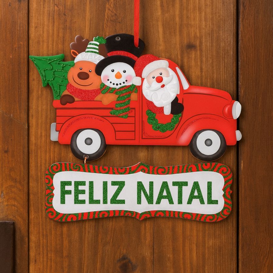 Placa Decorativa Pendurar Porta Decoração Papai Noel Natal 36x24cm – Merry Christmas / Feliz Natal Decoração Natal