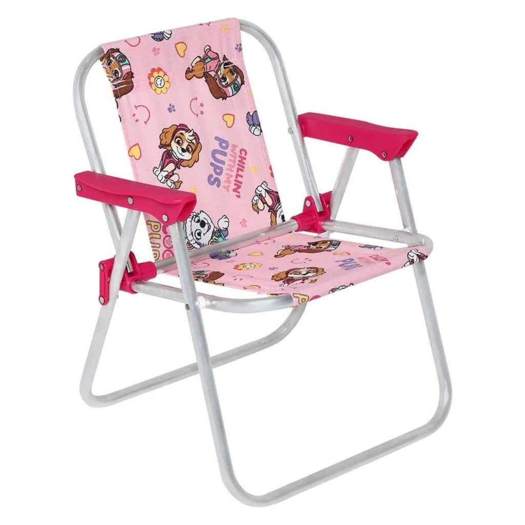 Cadeira de Praia Infantil Alumínio Patrulha Canina Rosa (P55) Bel Criança Banquinho Banco Dobrável em Oferta na Shopee