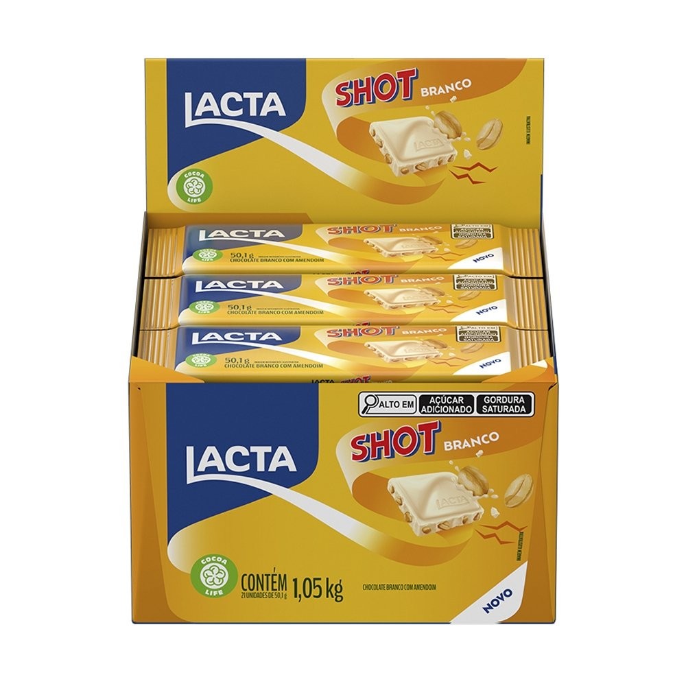 Chocolate Lacta Shot Branco 50,1g - Embalagem com 21 Unidades em Oferta na Shopee