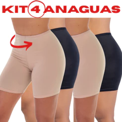 Kit 4 Bermuda Short Plus Size Anagua Feminino Segunda Pele Saiote Vestido Microfibra Lingerie Moda