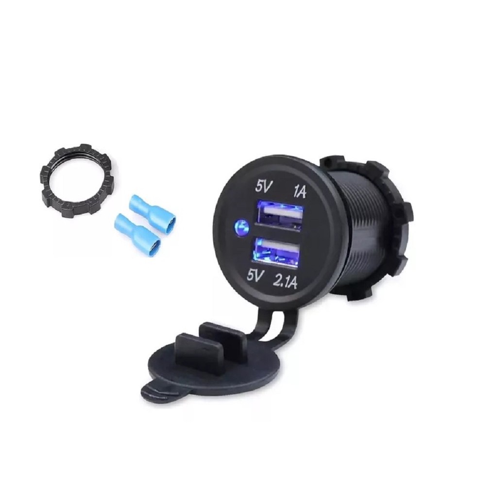 Tomada Usb 2 Saídas 3.1a Veicular KLX - AZUL