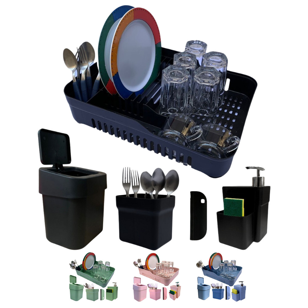 Kit Pia Porta Detergente Lixeira Escorredor Louça Talheres Dispenser Organizador Cozinha