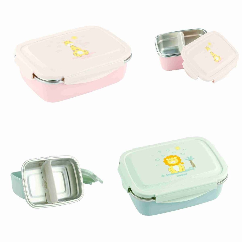 Lancheira Bento Box Inox com Divisória Removível Leão e Girafa - Pimpolho