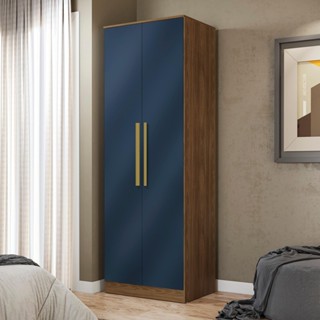 Guarda-Roupa 2 Portas 2 Gavetas Kappesberg Adapt Nogueira/Azul Profundo 80cm em Oferta na Shopee