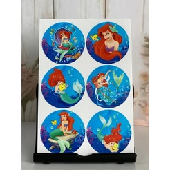 Etiqueta Adesiva tema Ariel, Pequena Sereia 4,5cm contendo 5 cartelas totalizando 30 unidades