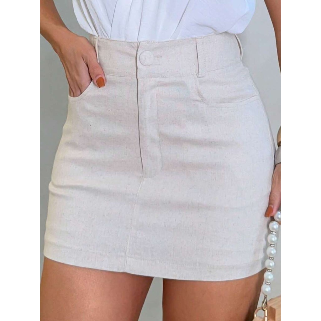 Lulurunmoda - Short Saia Linho Feminino Clássico em Tecido Leve e Confortável C/Forro-S900 em Oferta na Shopee