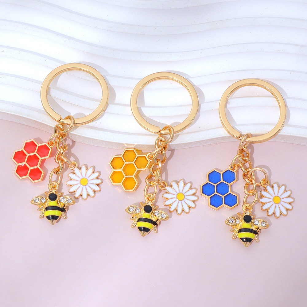 Brilhante Brilho Labial Chaveiro Saco Pingente Margarida Abelha Favo De Mel Nova Chegada