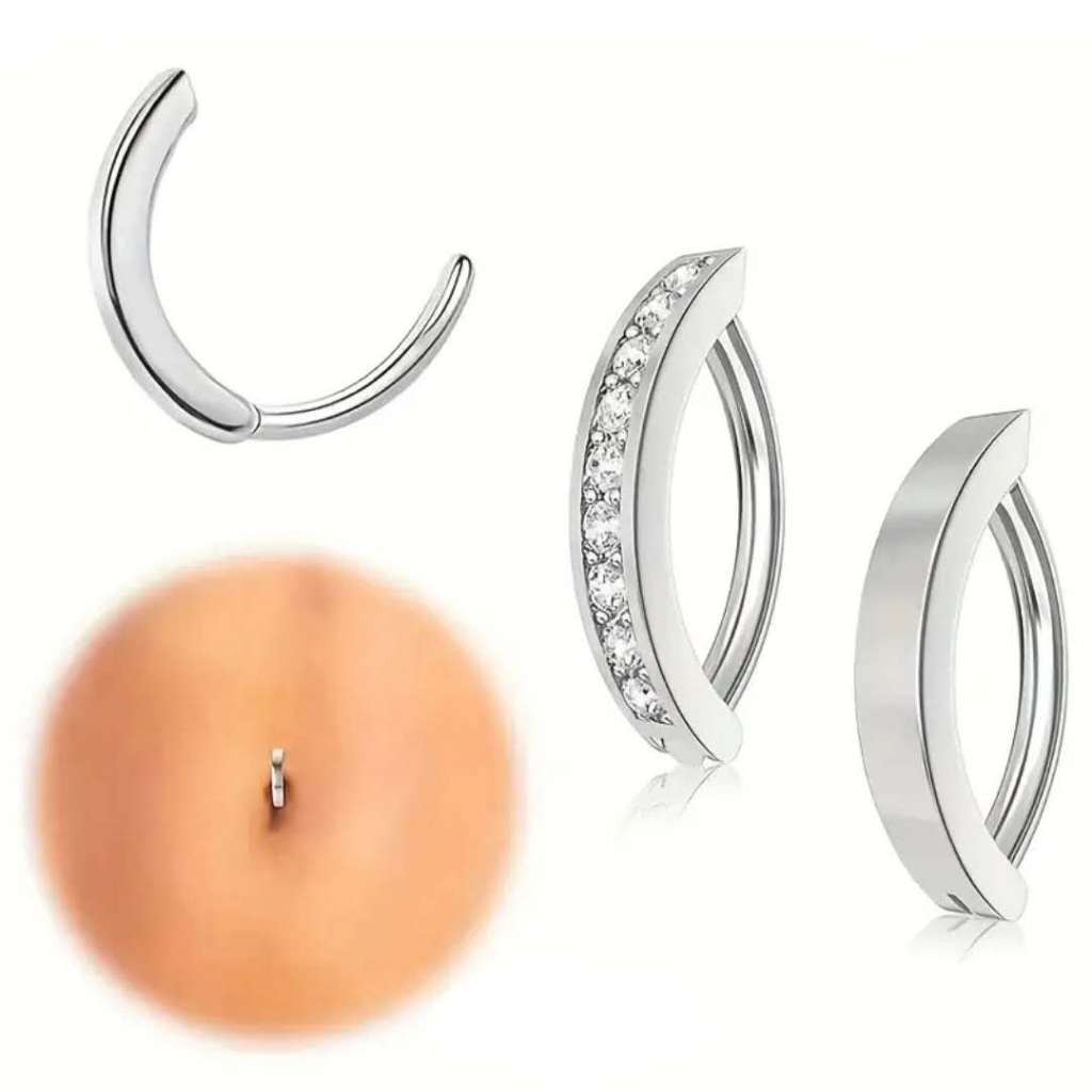 Kit 12 Piercing Argola Clik Para Umbigo Aço inox Prata
