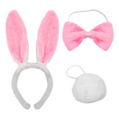 Fantasia Coelhinha Pelúcia Tiara + Gravata + Rabo Rosa White Rosa