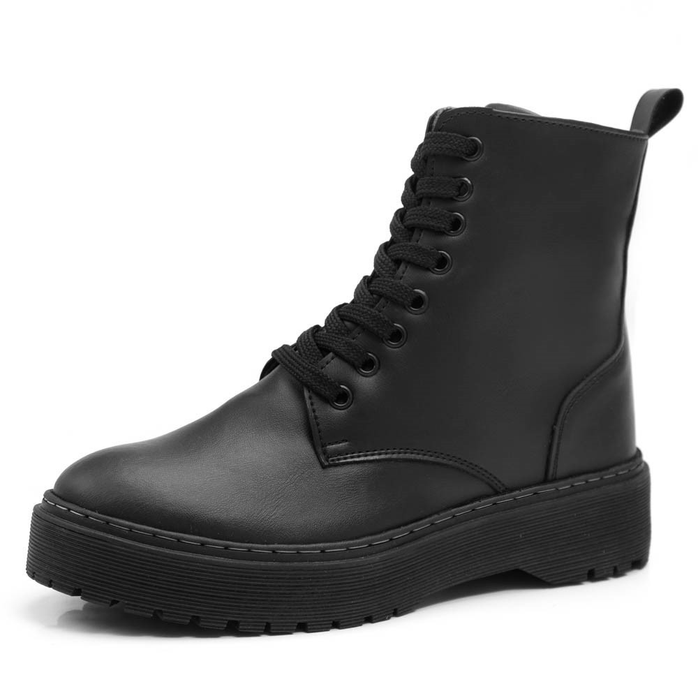 Bota Feminina Tratorada Coturno Design Estilo Blogueirinha Preto JCL.