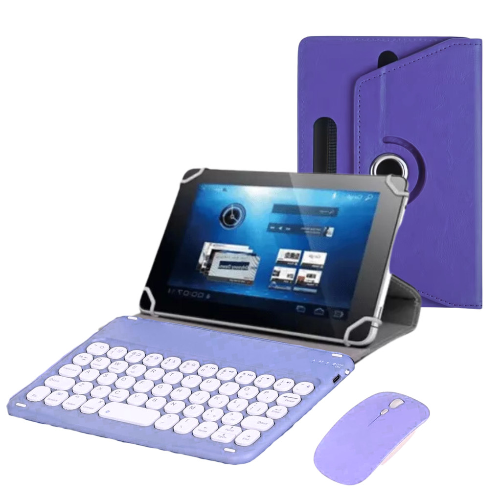 Case Capinha com bolinhas Roxa com suporte tablet Positivo Twist  + teclado e Mouse
