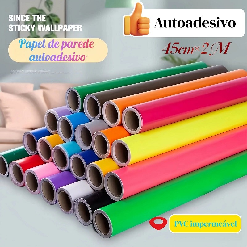 Rolo Adesivo Vinil PVC 2M x 45cm – Impermeável, Autoadesivo, Fácil Aplicar em Paredes e Móveis em Oferta na Shopee
