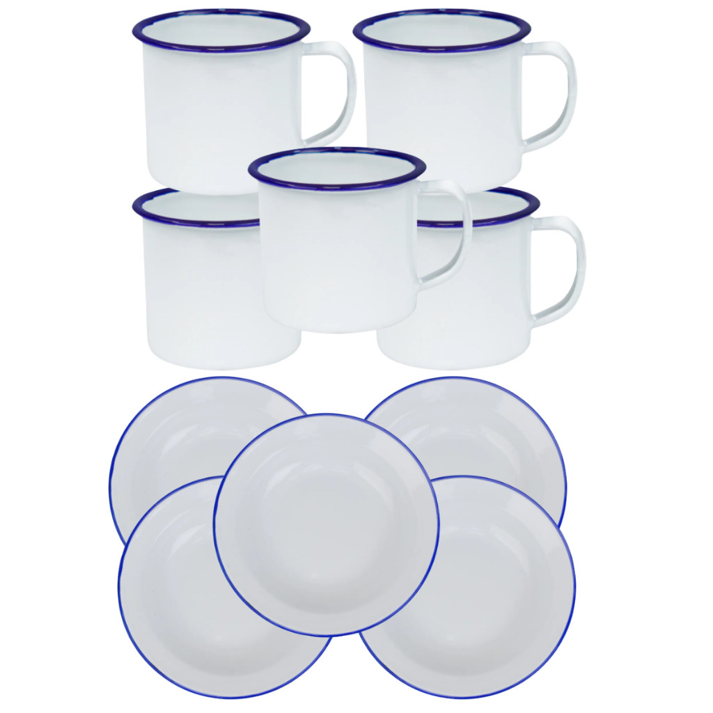 Conjunto Kit Prato Fundo Esmaltado Branco 22cm + Caneca 350ml