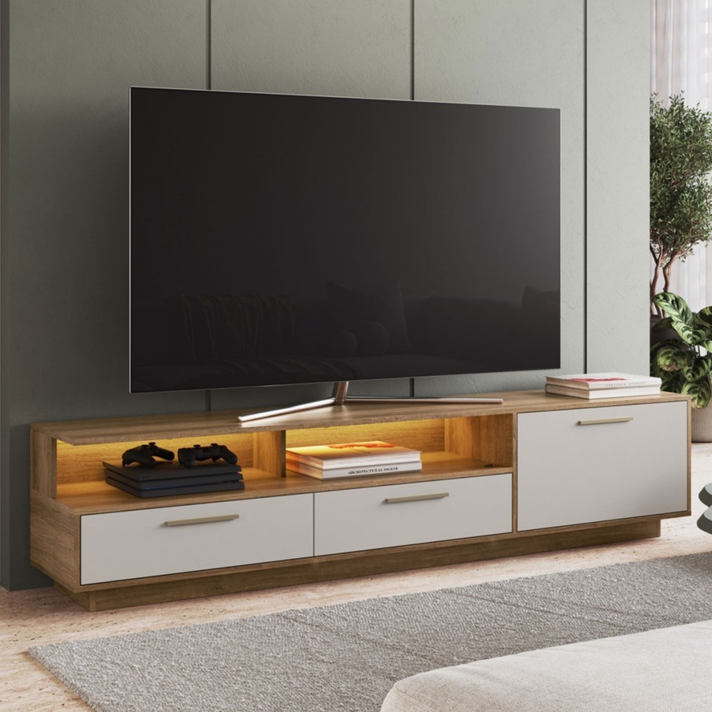 Rack para TV Até 75 Polegadas Ravana 1 Porta 2 Gavetas com Led - Art In Móveis em Oferta na Shopee