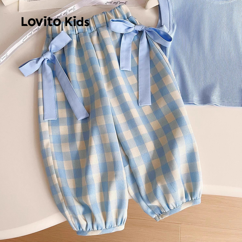Detalhes do Lovito Kids Conjuntos de Calças Fofos com Blocos de Cor Confortáveis e Macios para Primavera/Verão LNL111052