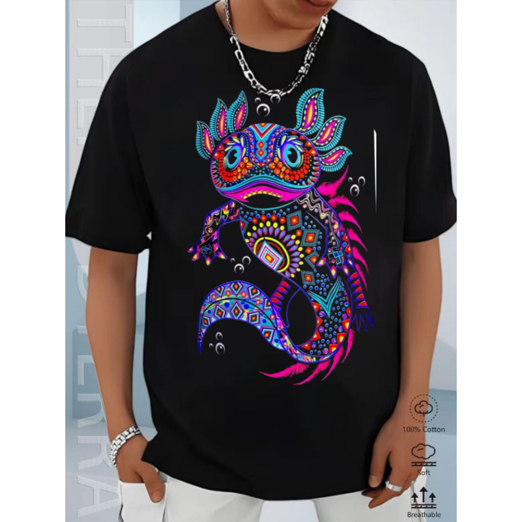 Camiseta Unissex Masculina e Feminina Premium Plus size Axolote Arte Folclórica Básica  100% Algodão Confecção Própria