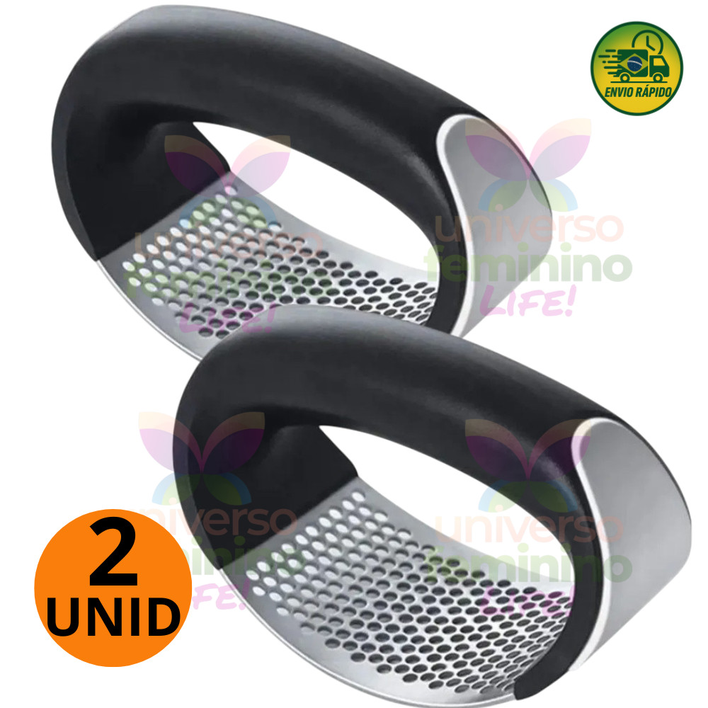 Kit 2 Amassador Espremedor Triturador De Alho Manual Cozinha Inox