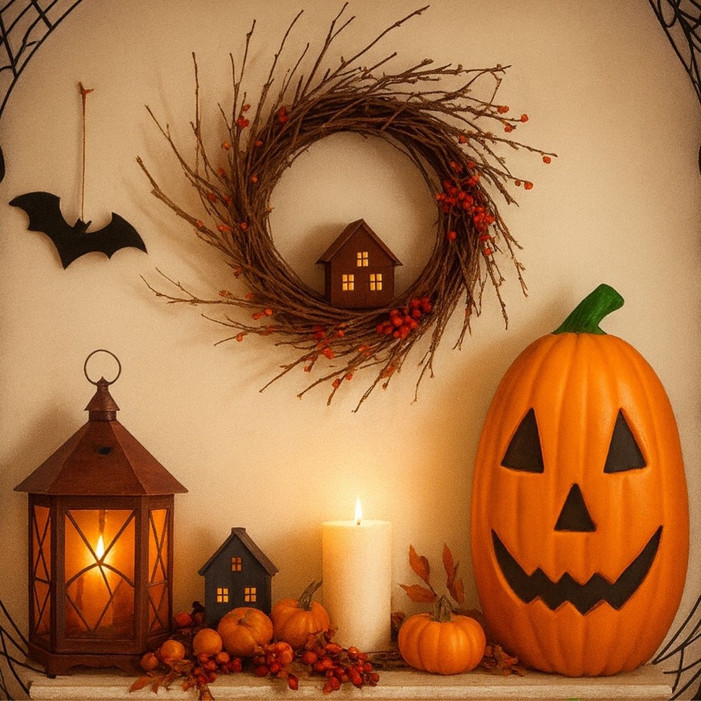 Decoração Halloween Abóbora Gigante Enfeite Chão Dia das Bruxas Jardim Interior Exterior Plástico