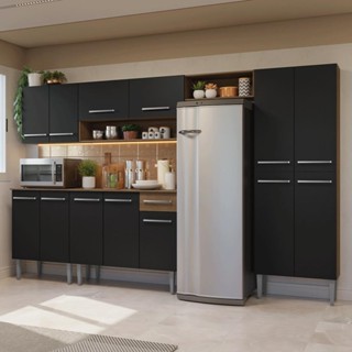 Armário de Cozinha Completa 293cm Rustic/Preto Emilly Madesa 011 em Oferta na Shopee