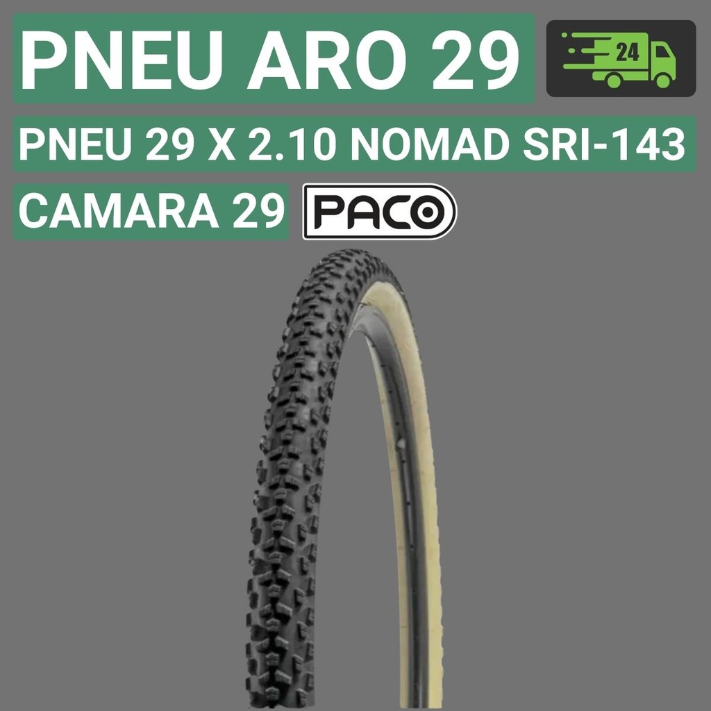 Pneu Aro 29 Paco Pneu Aro 29 Bicicleta Pneu Aro 29 X 2.10 SRI-143 Faixa Bege 30 PSI 50 PSI Nomad