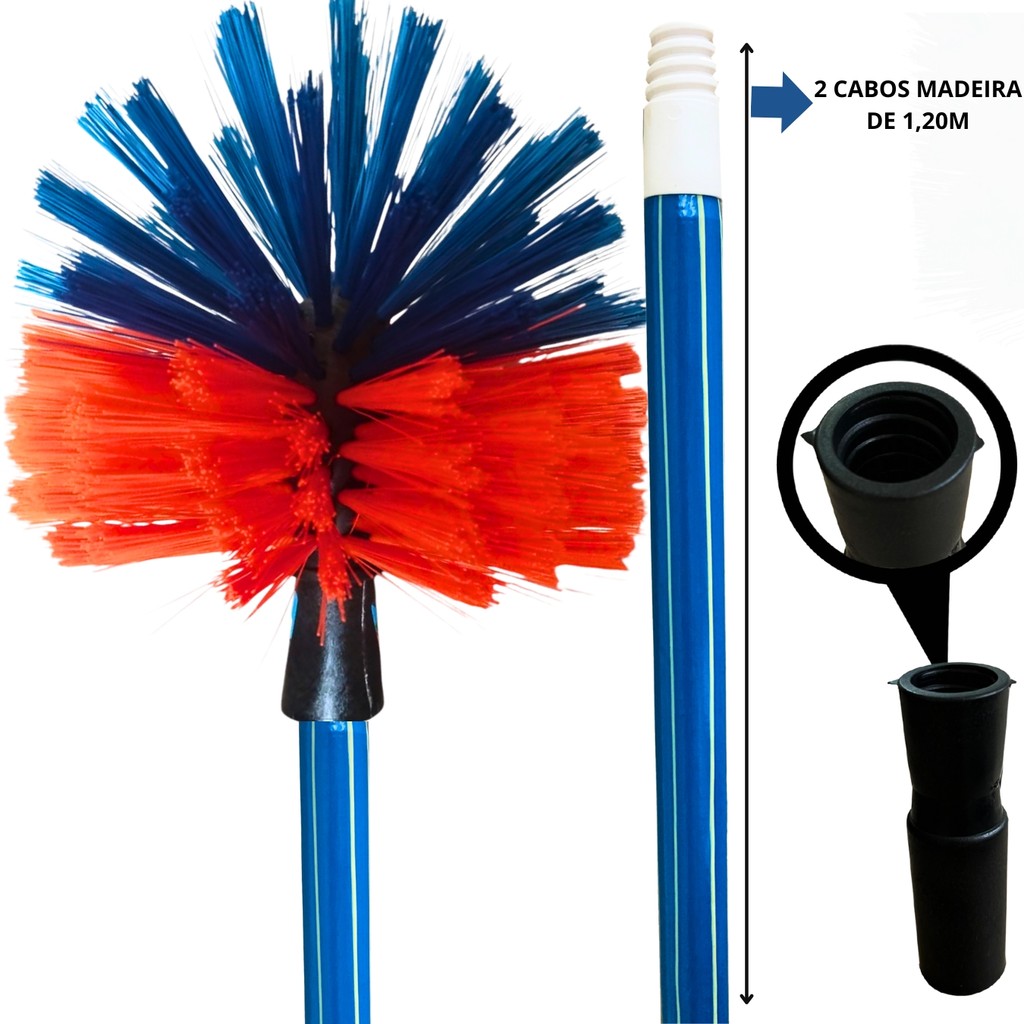 VASSOURA LIMPA TETO + 2 CABOS DE MADEIRA EXTENSIVEL 1,20 METROS