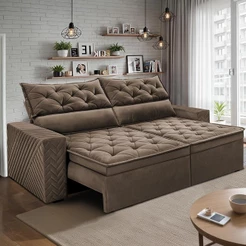 Sofá Retrátil e Reclinável 2,30m Essence Velusoft Castor Cama inBox